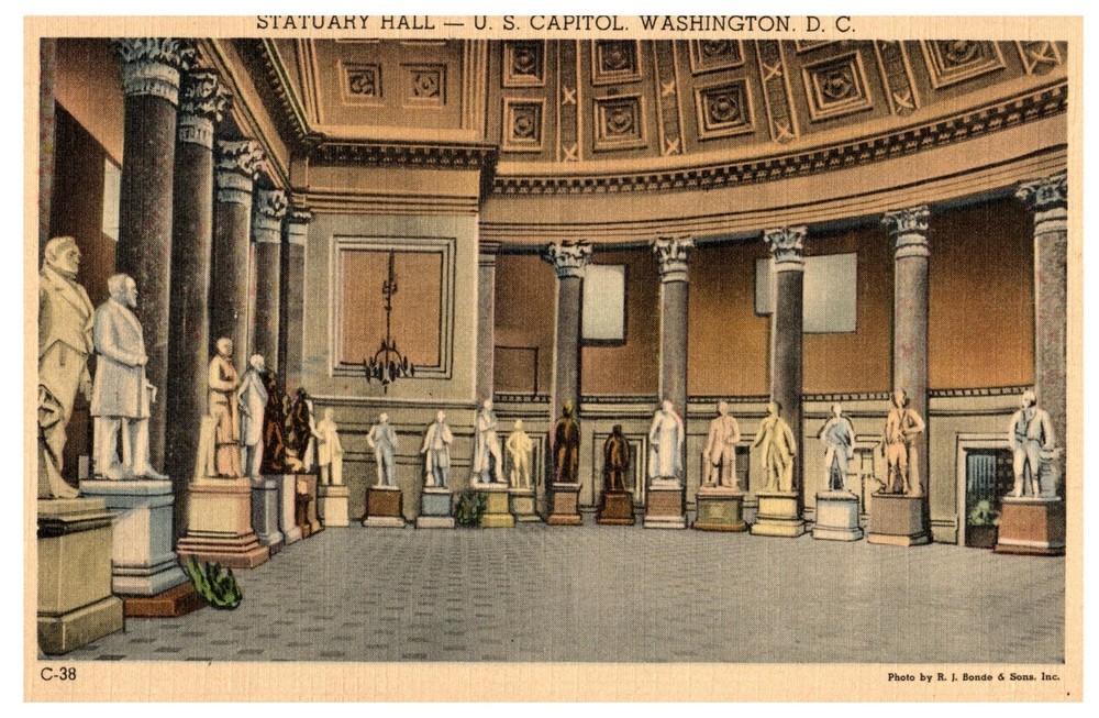 POSTCARD Vintage Washington DC Statuary Hall - U.S. Capitol 1940s Linen