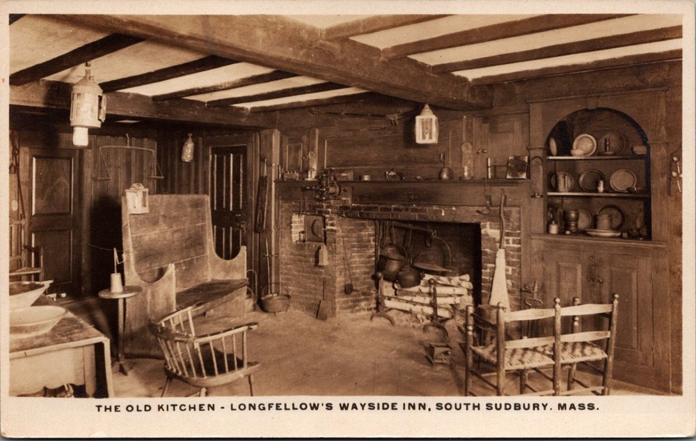 Longfellow's Wayside Inn Old Kitchen South Sudbury MA RPPC Postcard