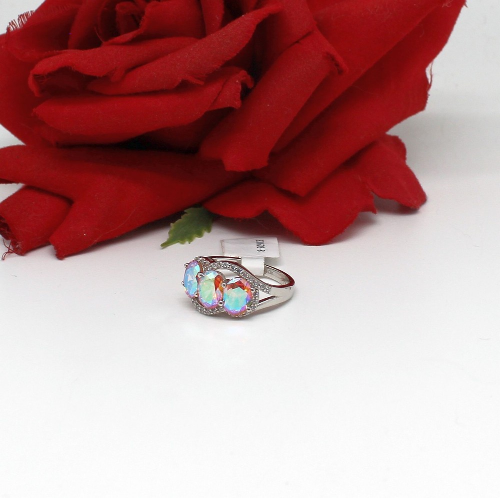 Sterling Silver JTV CZ Aurora Borealis Ring Size 8 5.5g Cat Rescue NWT