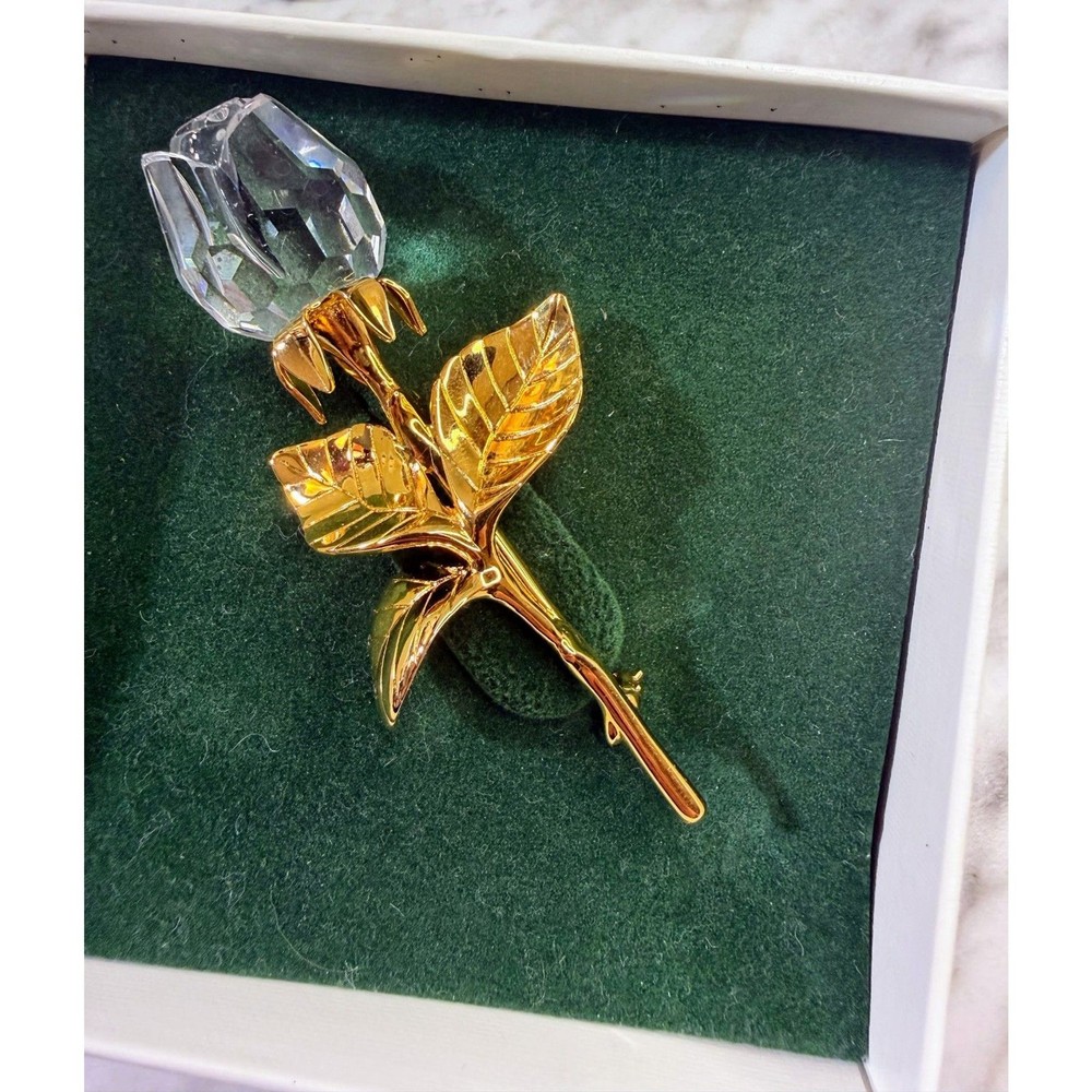 Swarovski Crystal Memories Rose Brooch Pin Gold Tone Vintage Signed Boxed