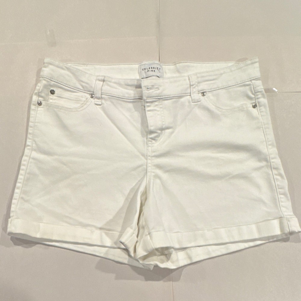 Celebrity Pink Optic White Denim Shorts 5-Pocket Women's Size 14 Cotton Blend