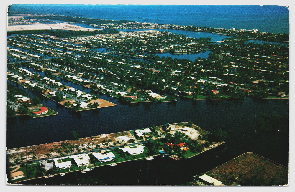 Fort Lauderdale Florida FL Islands And Waterways Vintage Aerial Photo Postcard