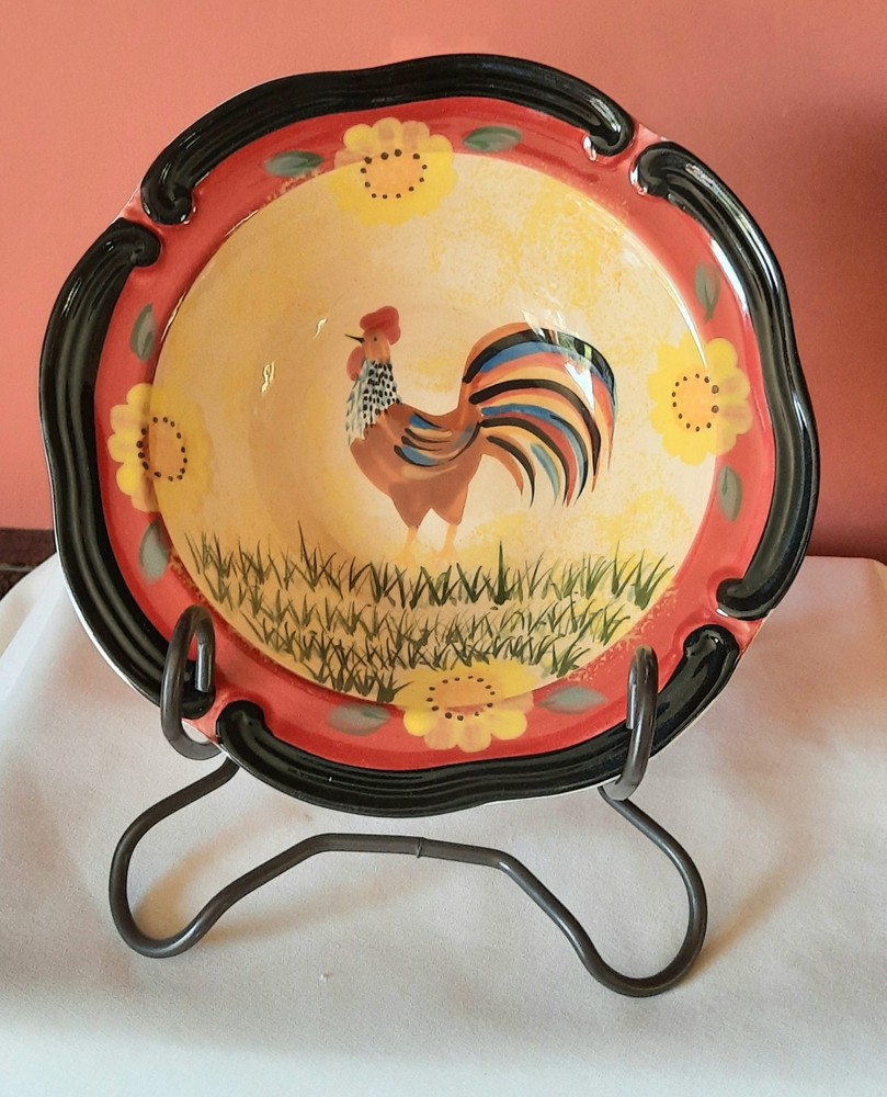 Bella Ceramica Rooster Salad Plate Hand Painted 7 3/4