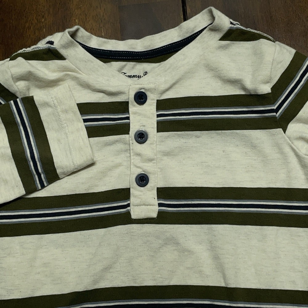Tommy Bahama Henley Long Sleeve Shirt Kids Boys 2Y Green Striped