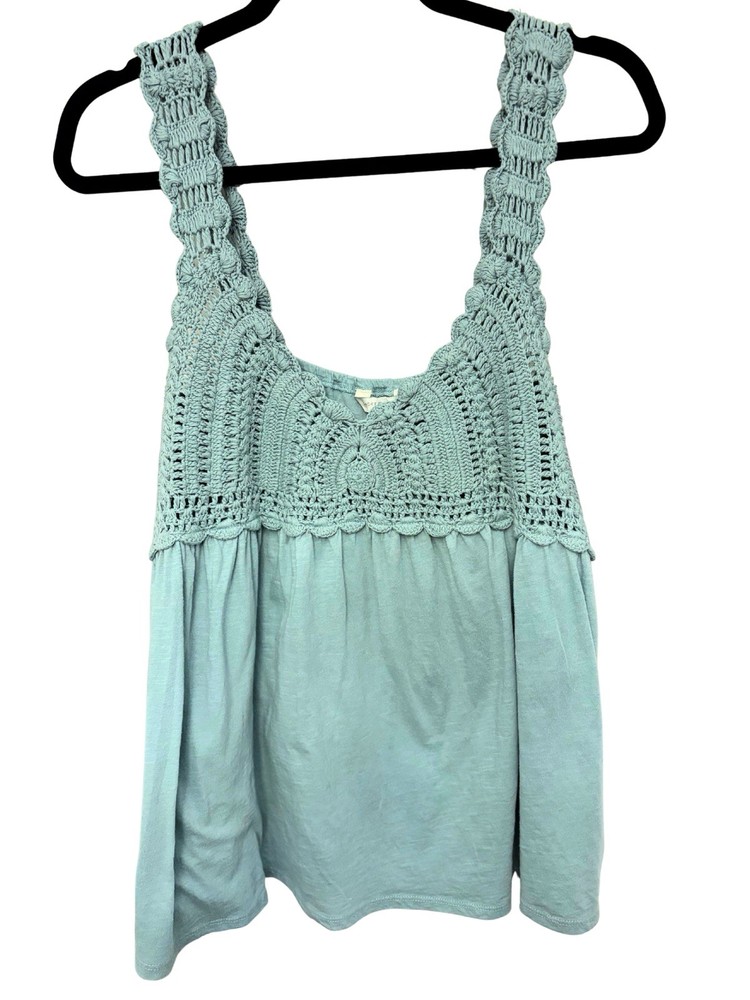 Lucky Brand Women's Crochet Tank Top Aqua Blue Sleeveless Large NWT Boho