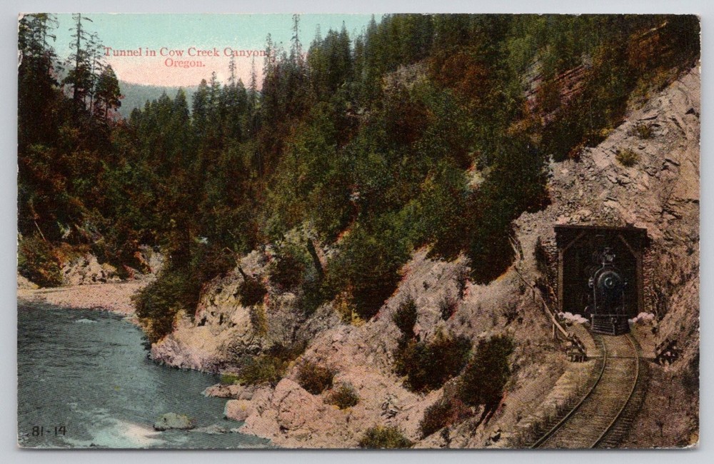 Vintage Postcard Tunnel in Cow Creek Canyon Oregon Shasta Route Railroad Steam