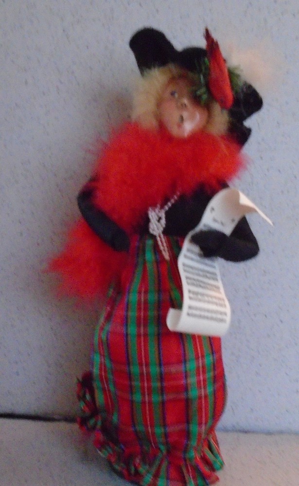 Byers Choice Caroler Lady with Bird on Hat and Songsheet
