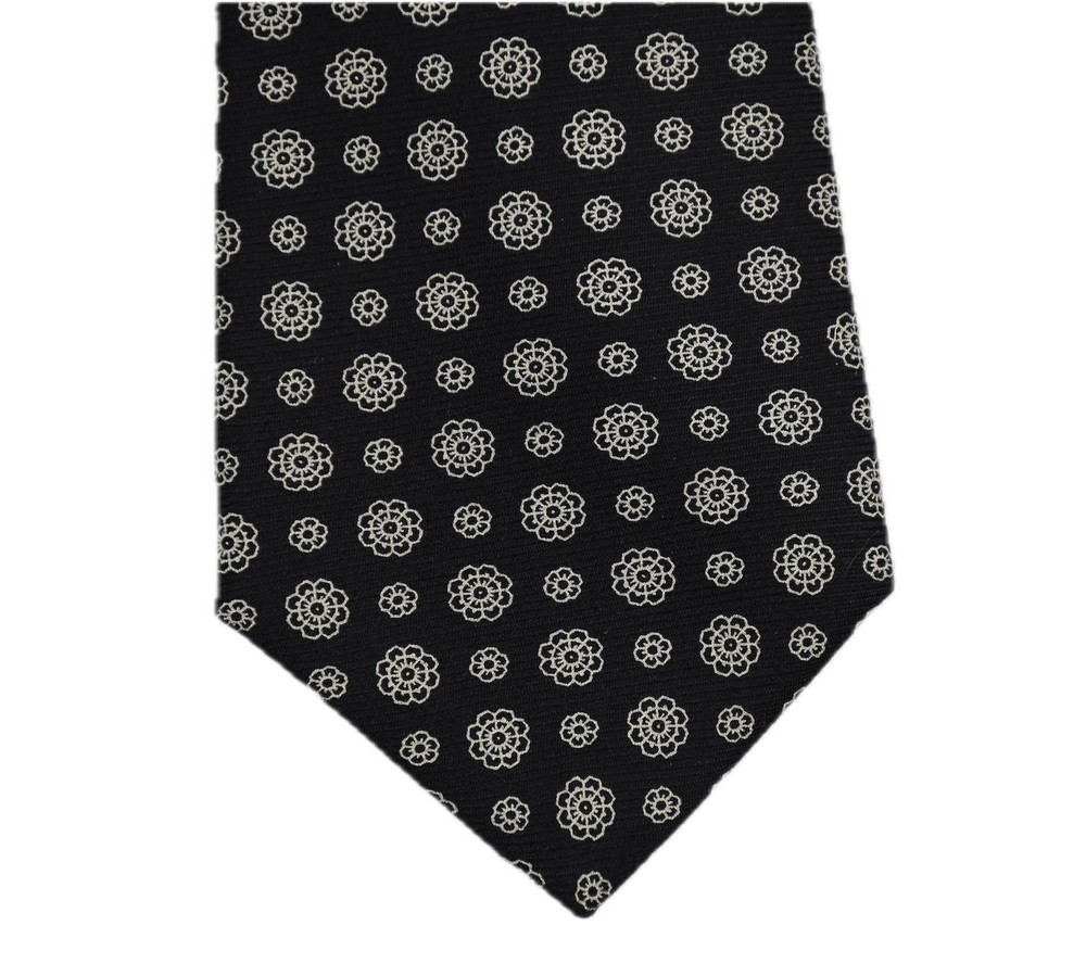 Kiton Napoli Mens Black White 7 Fold Handmade Silk Tie NEW 58