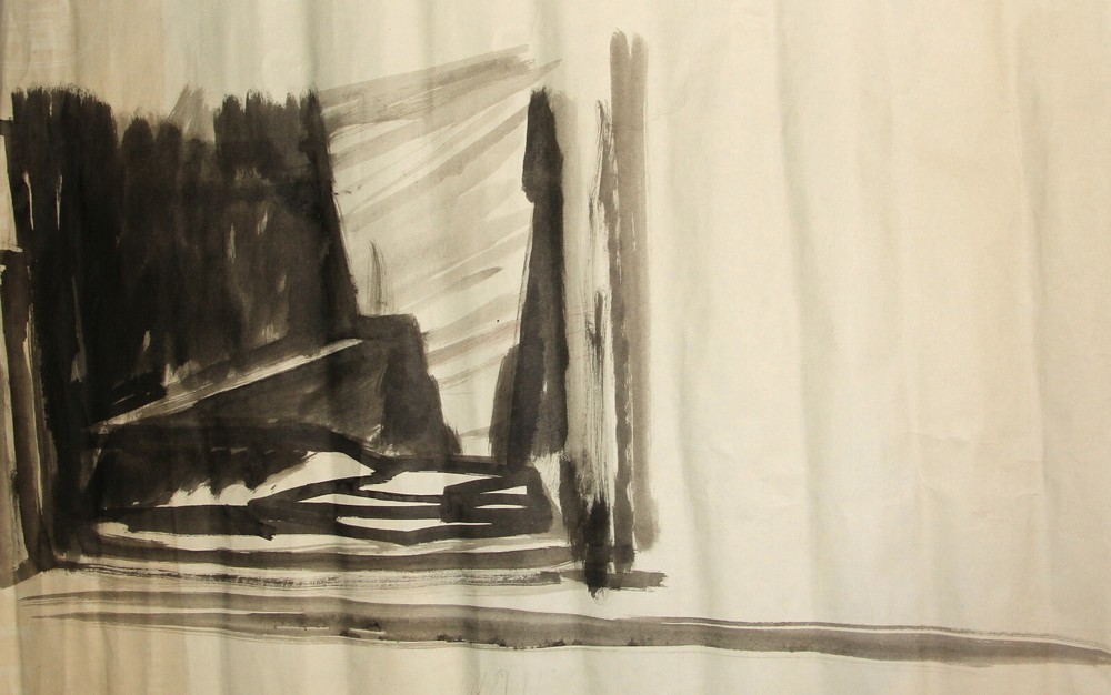 Vintage Thearte stage design watercolor painting