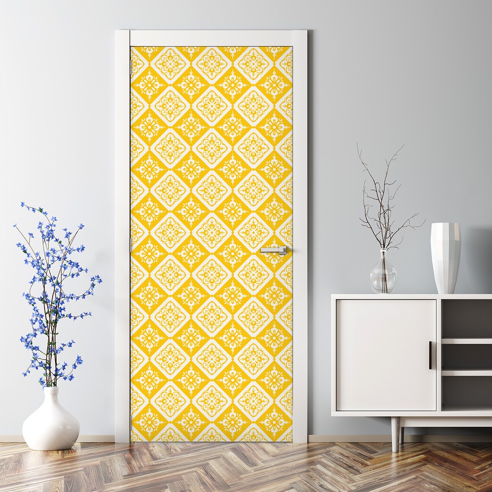 Vintage Bubble Free Door sticker yellow and white Decal Decor temporary