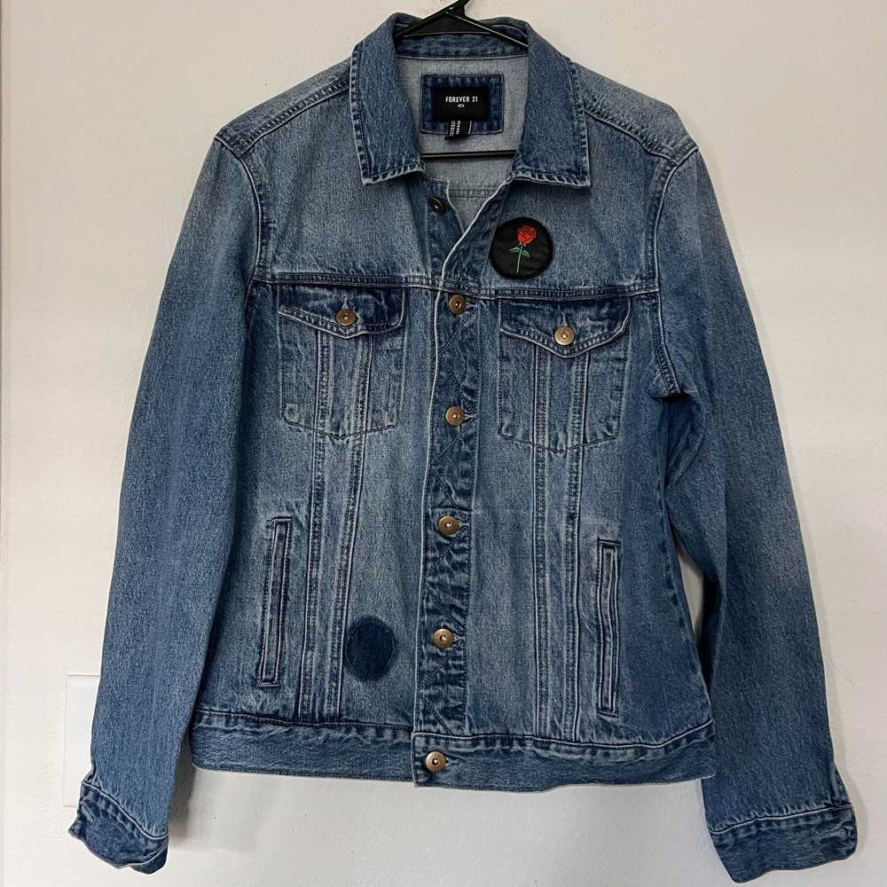Forever 21 Men’s Denim Jacket with Patches Size M