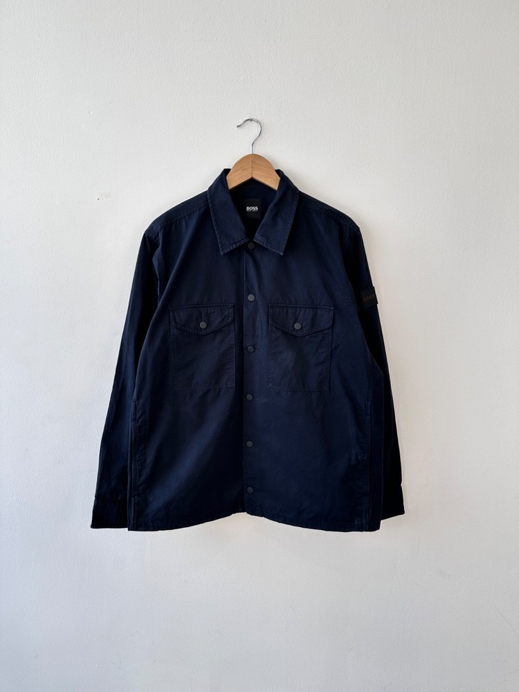 HUGO BOSS Men's Navy Blue Overshirt Jacket Size L Cotton Utility Shirt Patch