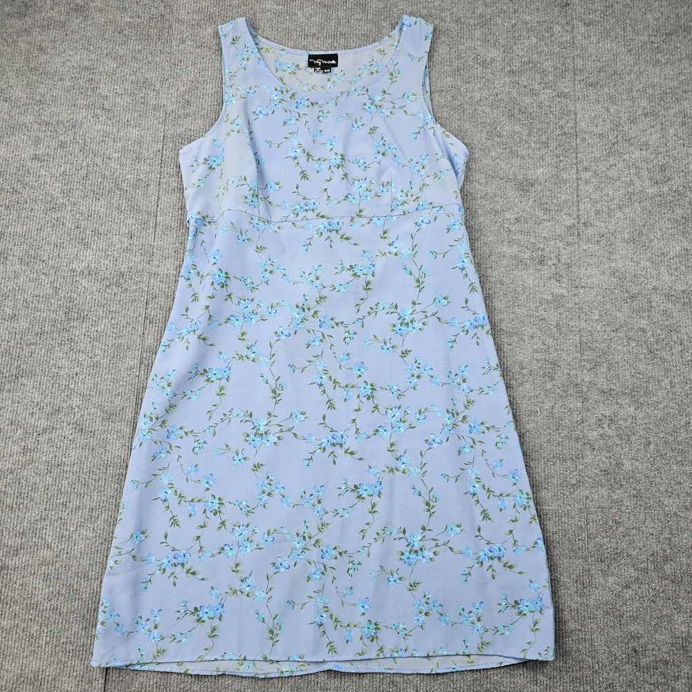 Vintage My Michelle Dress Womens 11/12 Blue Floral 90s Summer Preppy Garden Y2K