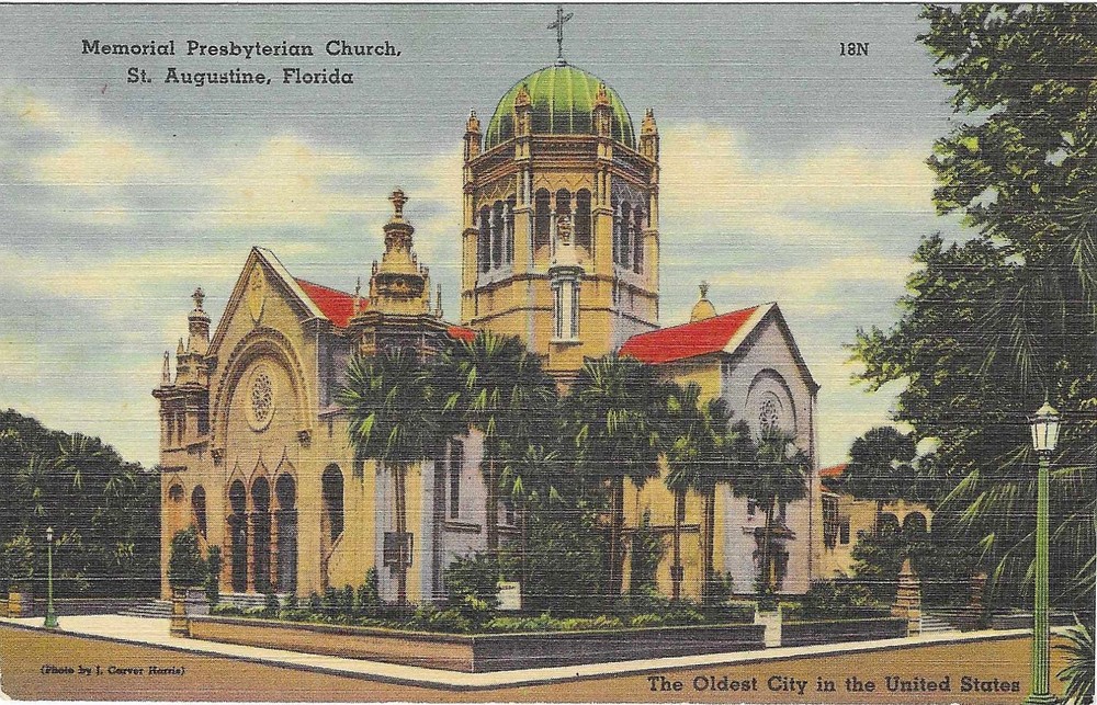 Vintage Florida Linen Postcard St Augustine Memorial Presbyterian Church Flagler