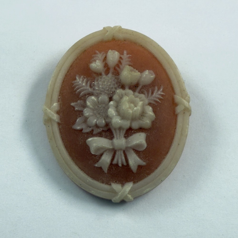 Vintage AVON Signed Floral Flower Plastic Cameo Brooch