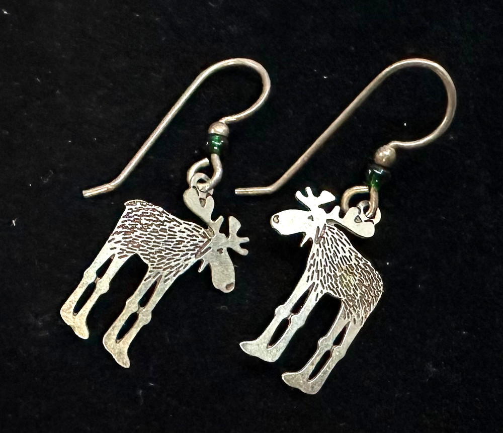 Vtg Costume Silver Tone Moose Dangle Pierced Earrings Jewelry Lot I