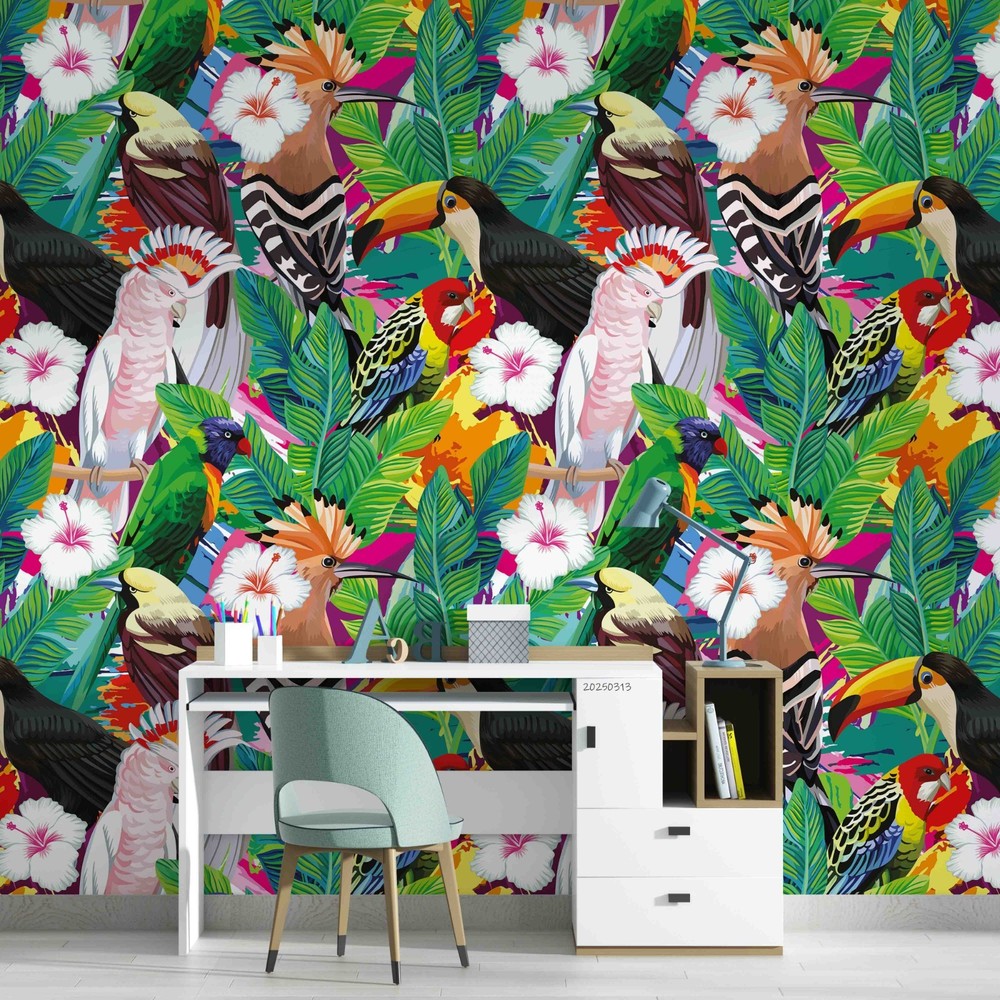3D Flowers Leaves Bird Pattern Wall Murals Wallpaper Murals Wall Sticker 2