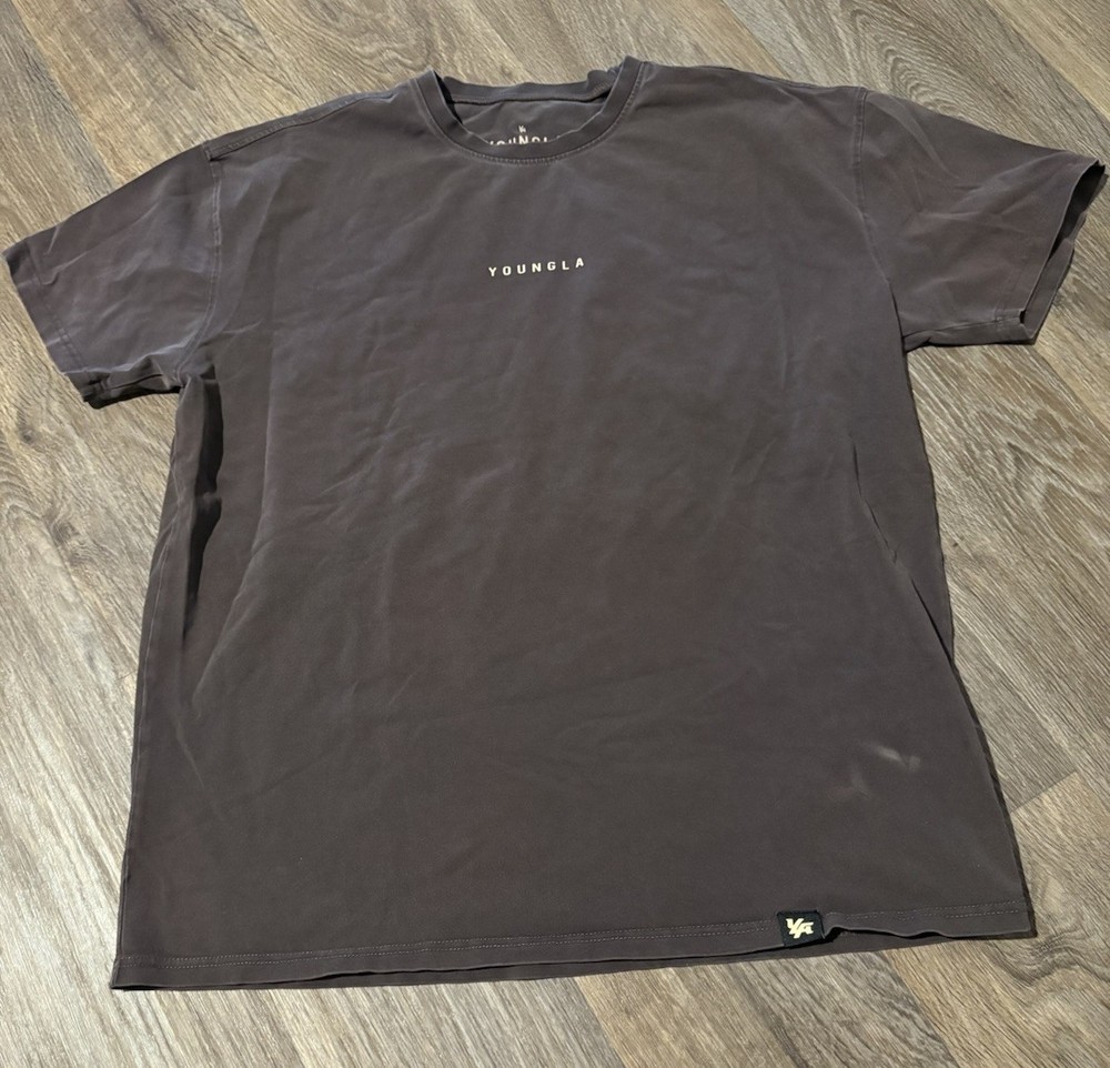 YoungLA T Shirt Medium Brown Short Sleeve Workout Gym Stretch Athletic