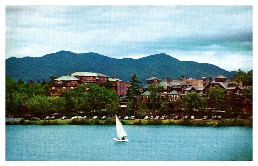 1950s Lake View of Sailboat at Lake Placid Club New York Vintage Postcard