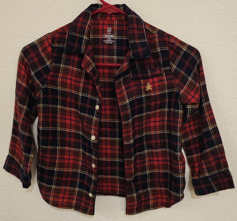 Baby Gap Boys Size 5 Flannel Plaid Brannan Bear Button-Down Shirt Top