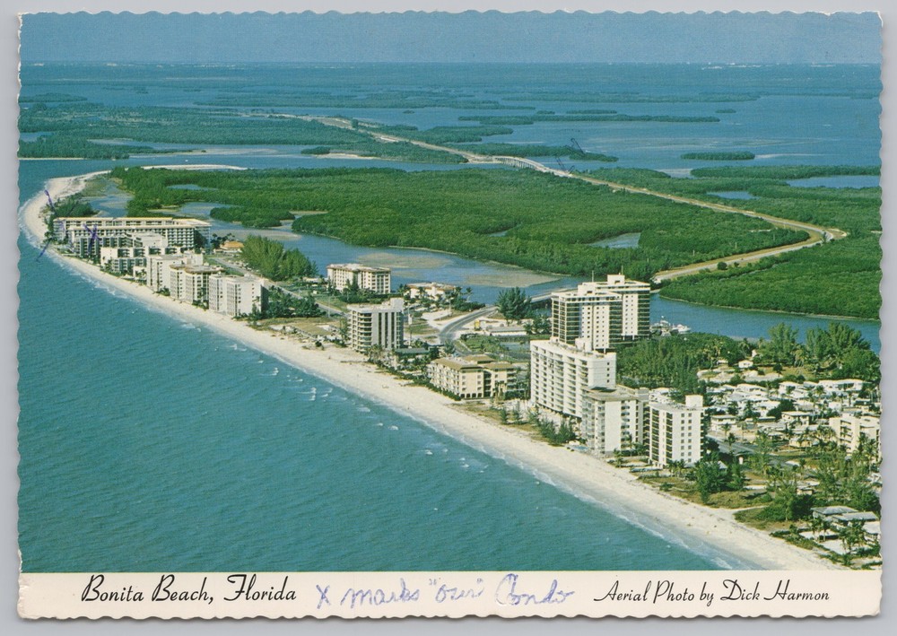 State View~Air View Beach & Hotels Bonita Beach Florida~Continental Postcard
