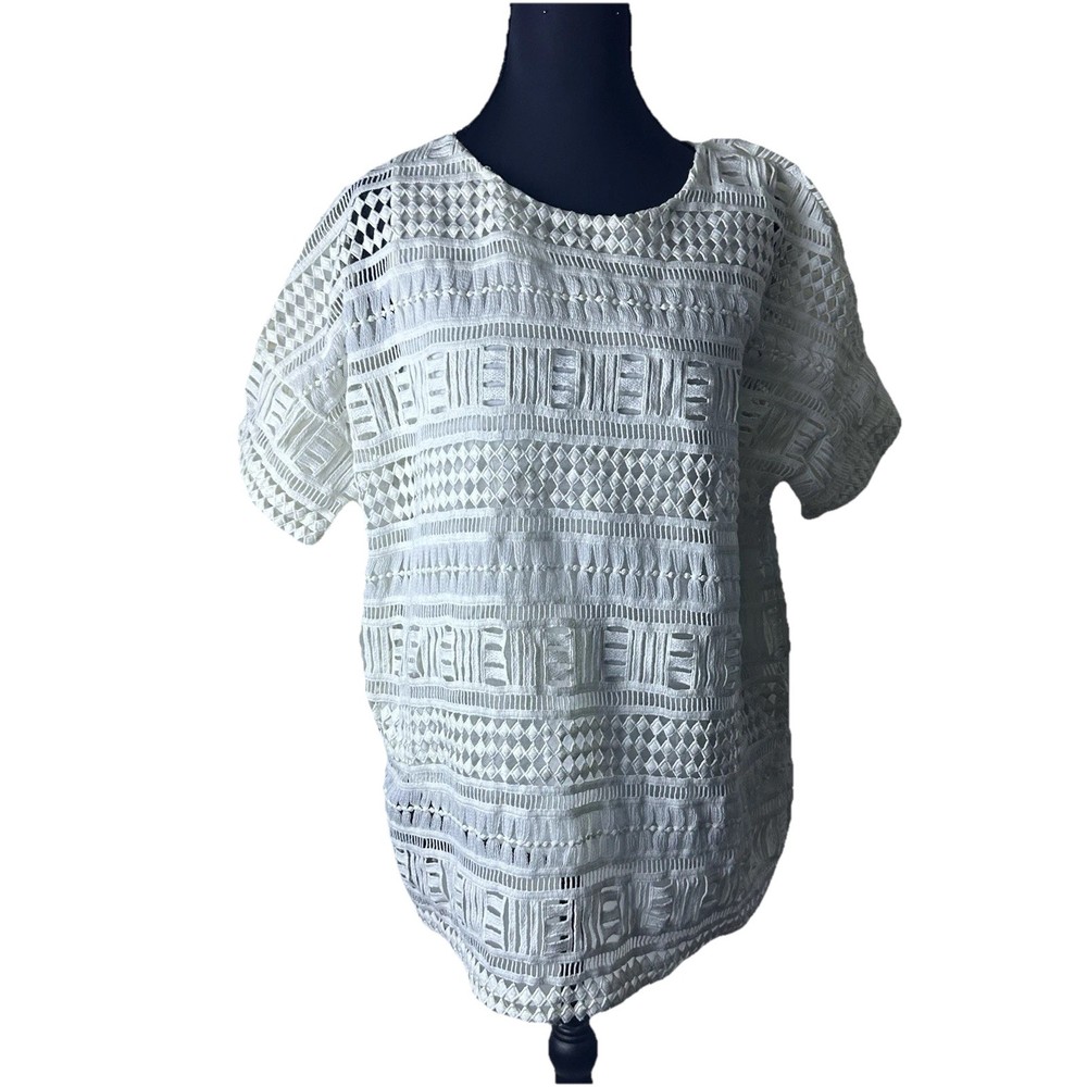 Vince Womens Medium White Eyelet Lace Boho Cottagecore Romantic Festival Blouse