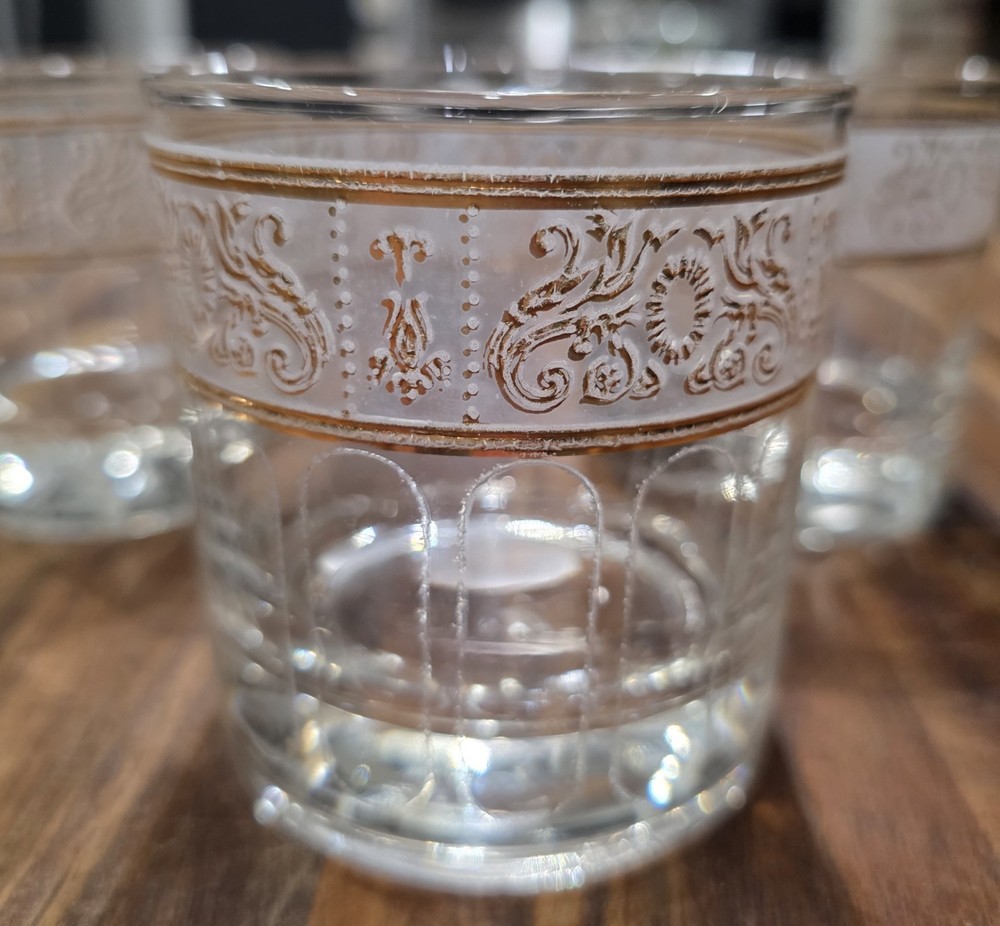 5 Vintage Culver Gold Accent Low Ball  Glasses Old Fashioned 22k Barware MCM