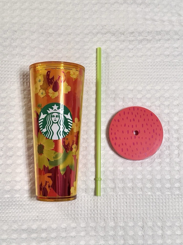 Starbucks 24oz Floral Strawberry Tumbler in Red Orange Yellow