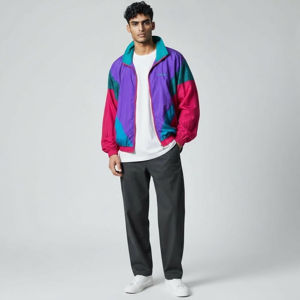 Vintage 80s 90s Converse Colorblock Windbreaker Jacket XL Nylon Casual Isle