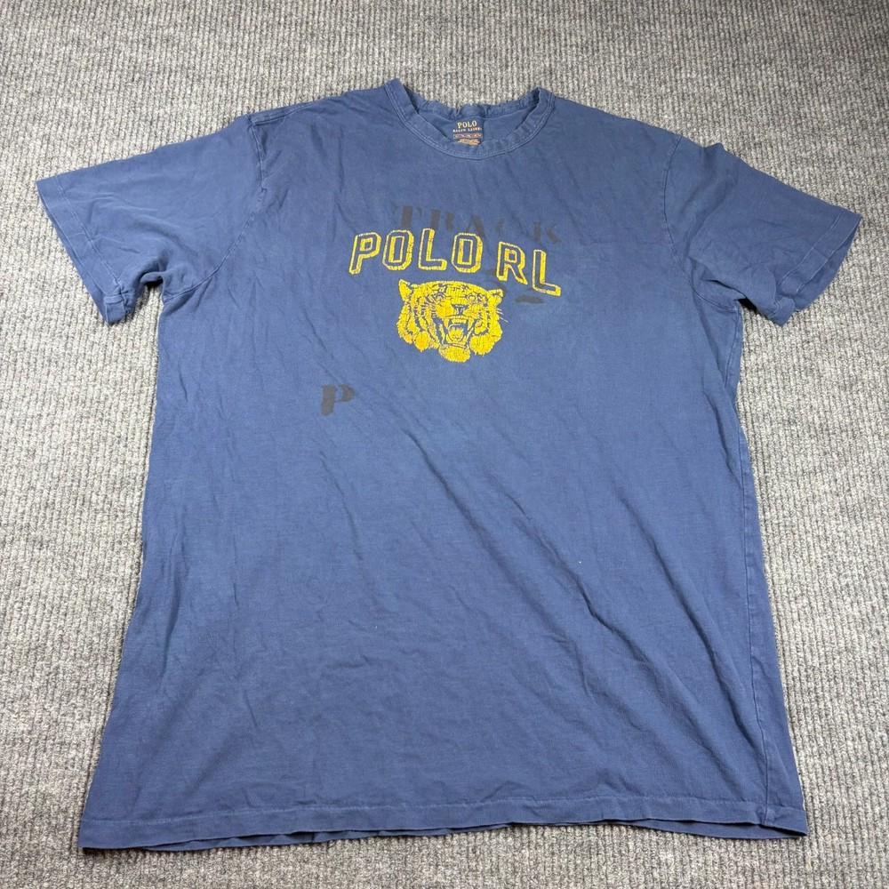 Polo Ralph Lauren Track Tiger T Shirt Mens XLT Navy Blue Short Sleeve Crew Neck