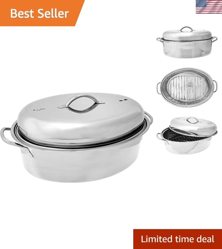 Oval Roaster Set, Stainless Steel, 10-Quart