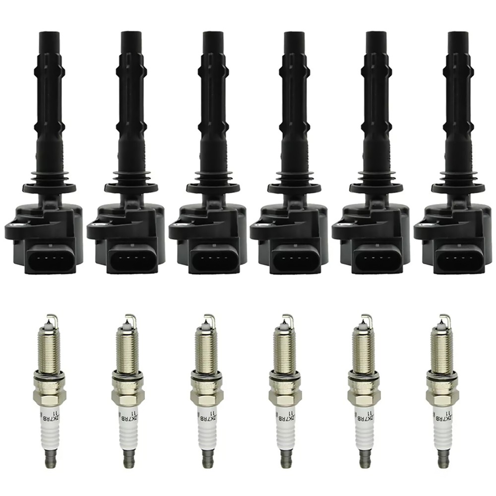 6PCS 12V 4Pins Ignition Coil & Spark Plug For Mercedes-Benz C300 2008-2012
