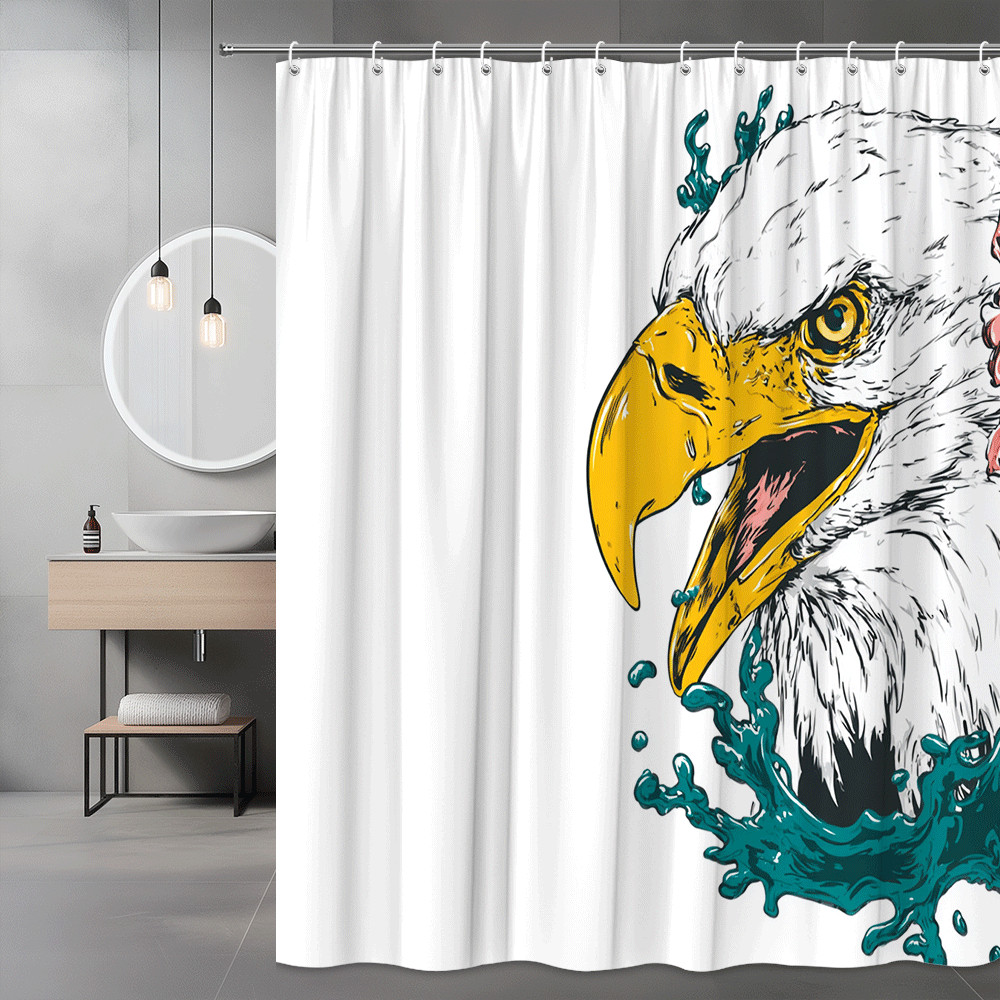 Eagle Head Shower Curtain White Blue Yellow Graphic Print