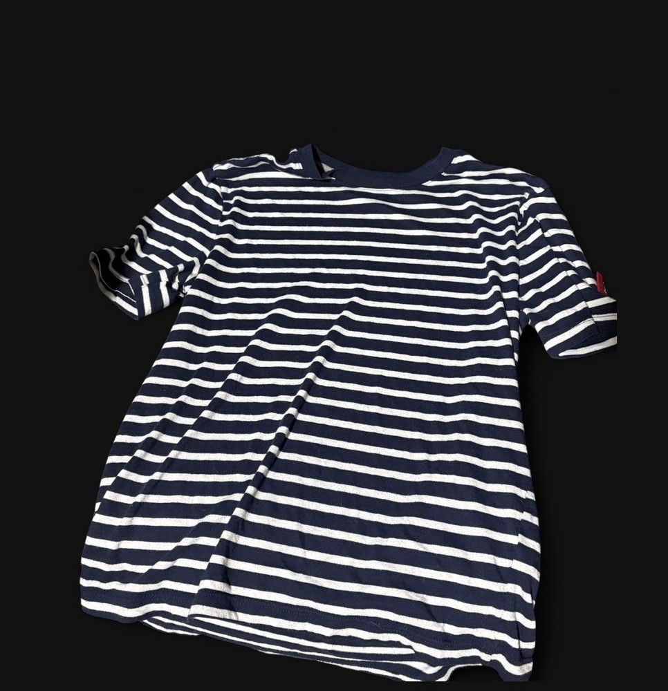 Old Navy Boys Striped Crew Neck Short Sleeve T-Shirt Navy/White Size L (10-12)