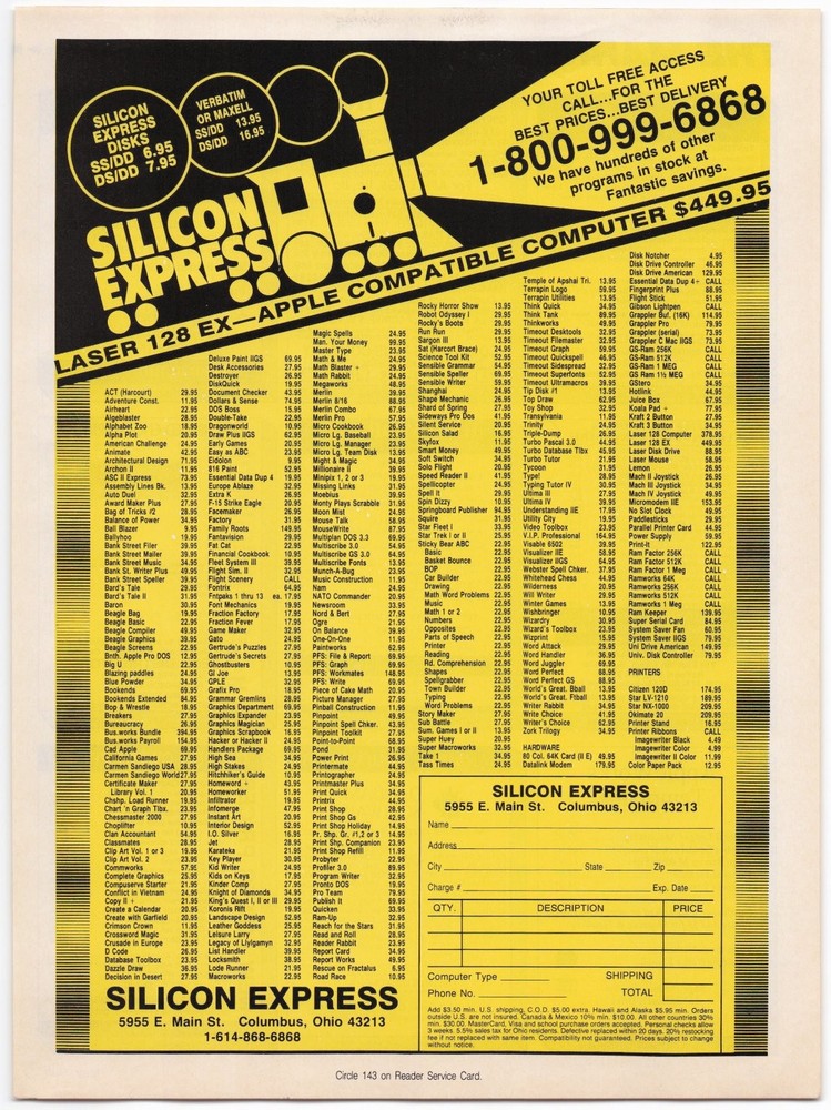 Silicon Express Magazine Ad 1987 Laser 128 Apple Compatible Computer Software