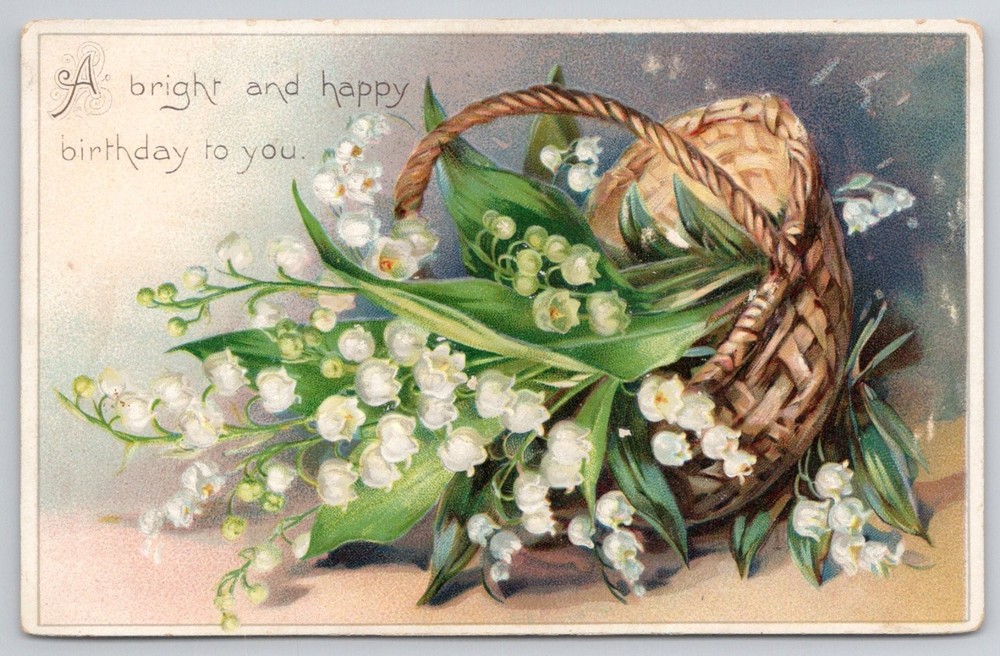 Raphael Tuck Embossed Lily of the Valley Birthday Postcard Germany