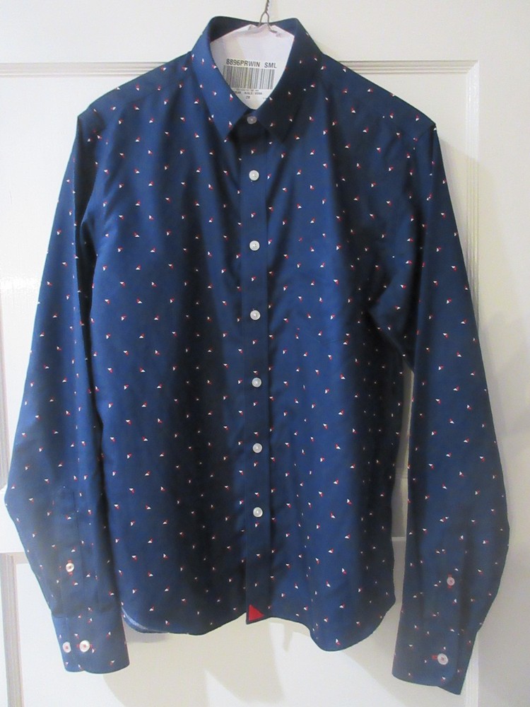 UNTUCKit Wrinkle Free 100% Cotton Red Blue White Long Sleeve Shirt Size Small