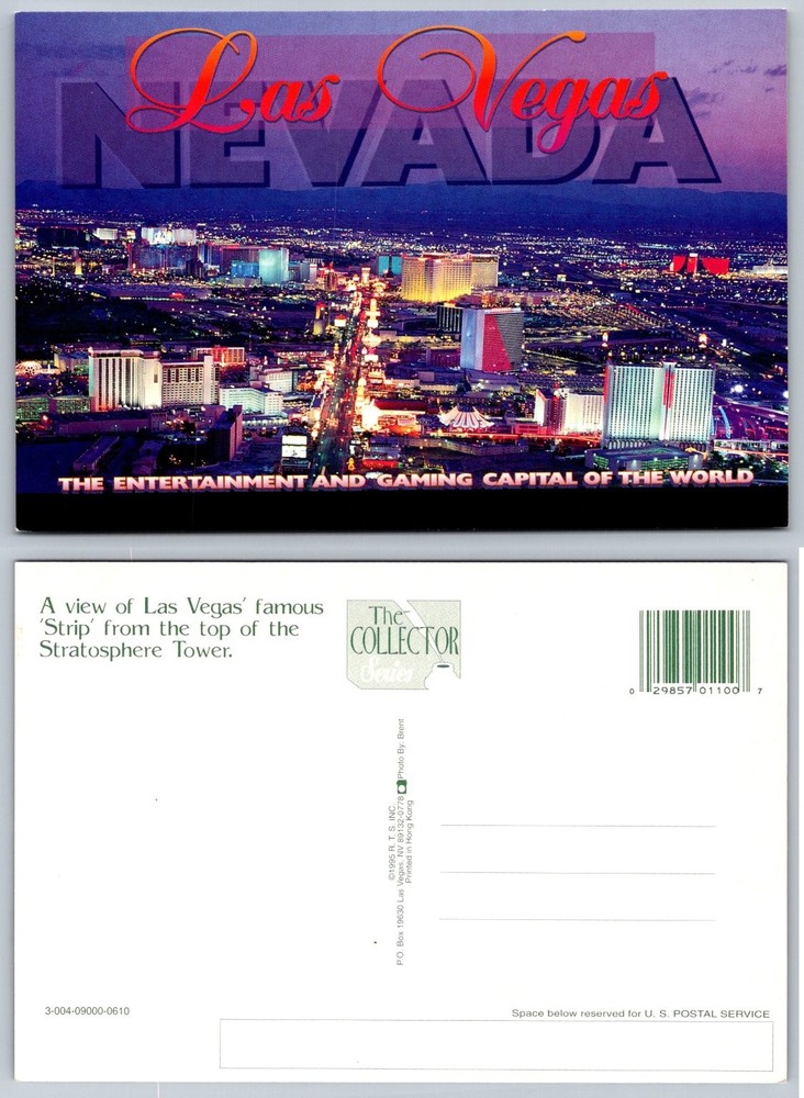 Las Vegas Nevada Strip Night View Stratosphere Tower Postcard 1995