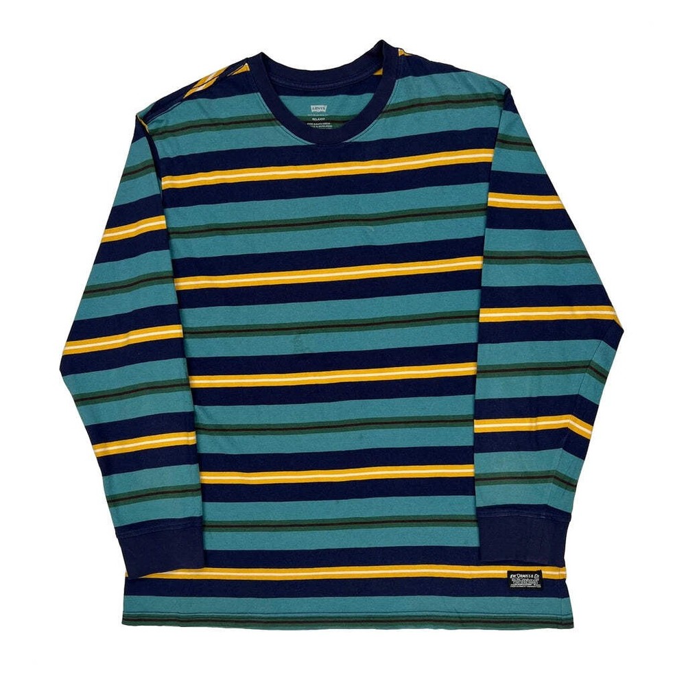 Levis Striped Long Sleeve T-Shirt - Medium Blue Cotton