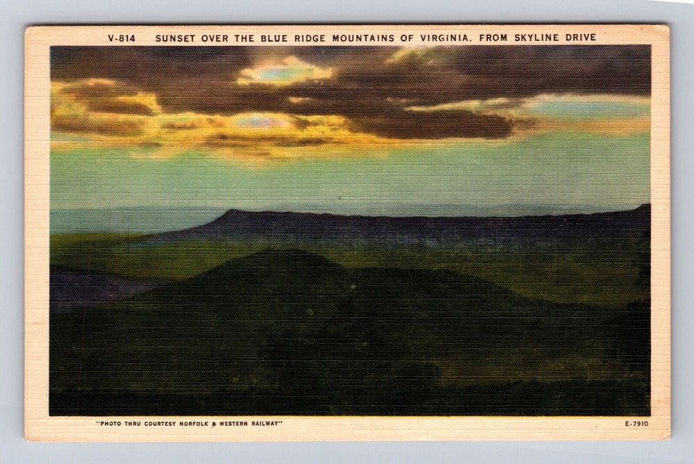 VA- Virginia, Sunset Over The Blue Ridge, Antique, Vintagecard