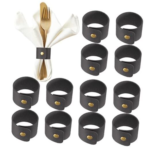 auwiyd 12 PCS Leather Napkin Rings Thanksgiving Rustic Napkin Ring Holder