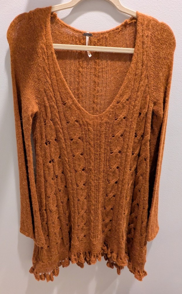 Free People Waterfall Sweater Honey Alpaca Blend Long Sleeve Pullover Women's XS