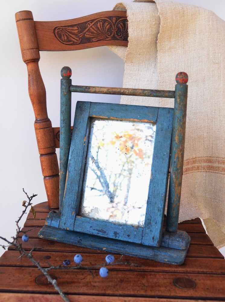 Late 19th Century Make Up or Shaving Rustic Mirror Wooden Made