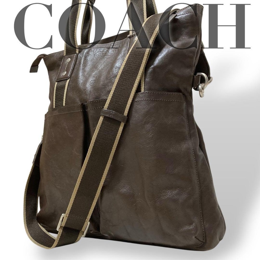 Coach Heritage Web Brown Leather Tote Bag - 2-Way Shoulder Carry