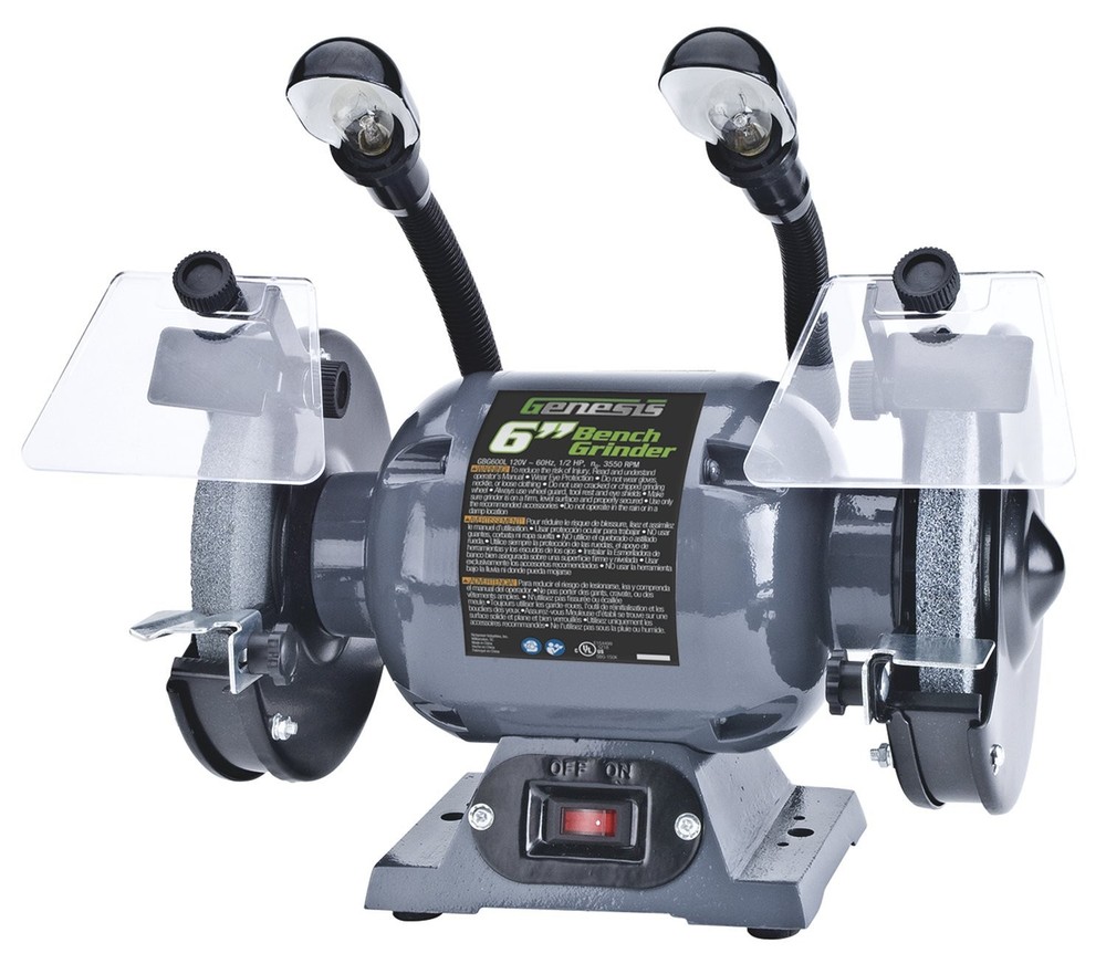 Genesis GBG600L 6-Inch Bench Grinder with Dual Flexible LED Lights & Eye Shield  