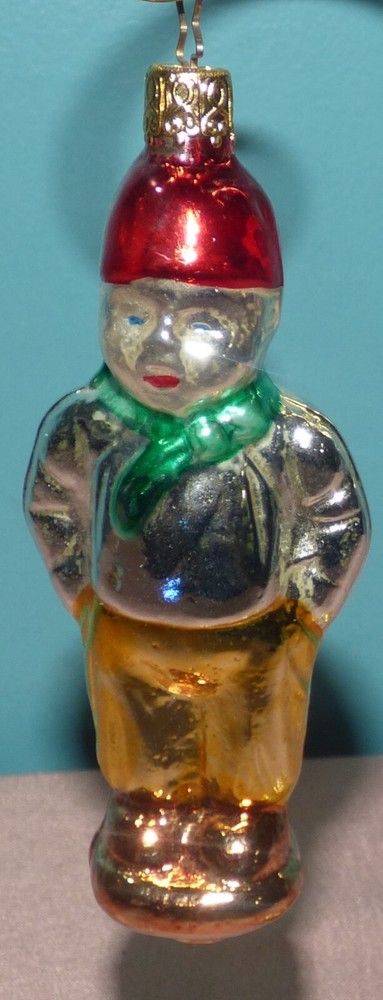 Vintage Hand Blown Glass Dutch Boy Christmas Ornament, West Germany