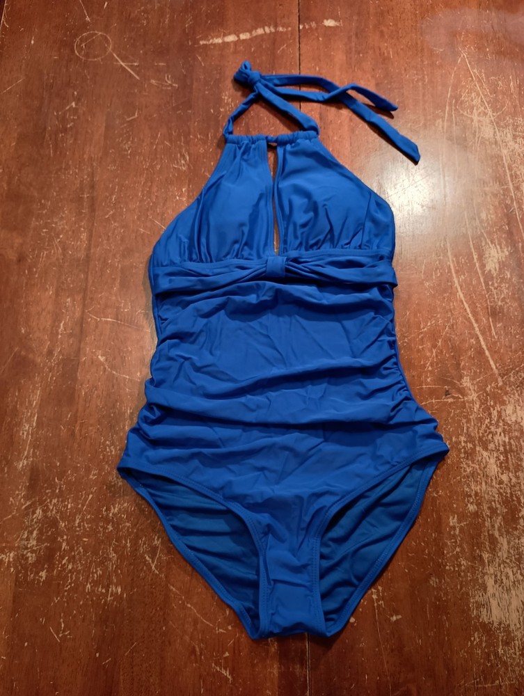Tempt Me Women's Blue One Piece Tie Neck Swimsuit Size Small