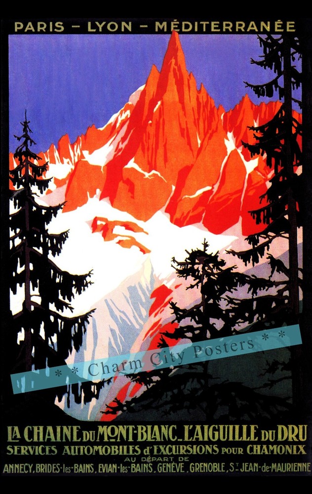 Ski La Chaine At Mont Blanc 1928 France Retro Style Poster Print Winter Sports