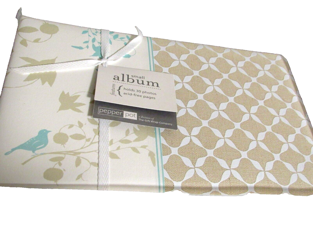 Pepper Pot Album- Acid Free Pages bird tan blue Holds 30 Photos -5 x 7  NEW gift-image