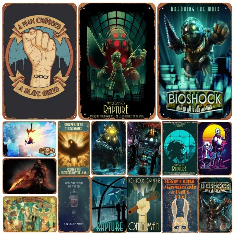 Classic Video Game Tin Metal Signs Poster Bioshock Rapture Anime Pictures De